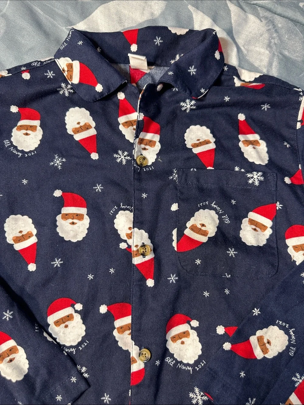 EUC Old Navy Navy Blue Kids Santa Print Pajama Set Sz L 10-12 unisex 🎅🏻